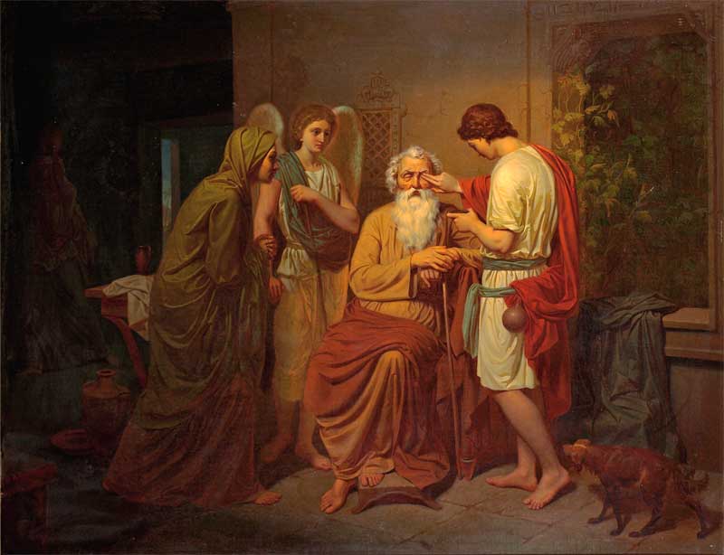 Tobias healing his blind father's eyes. August Malmström