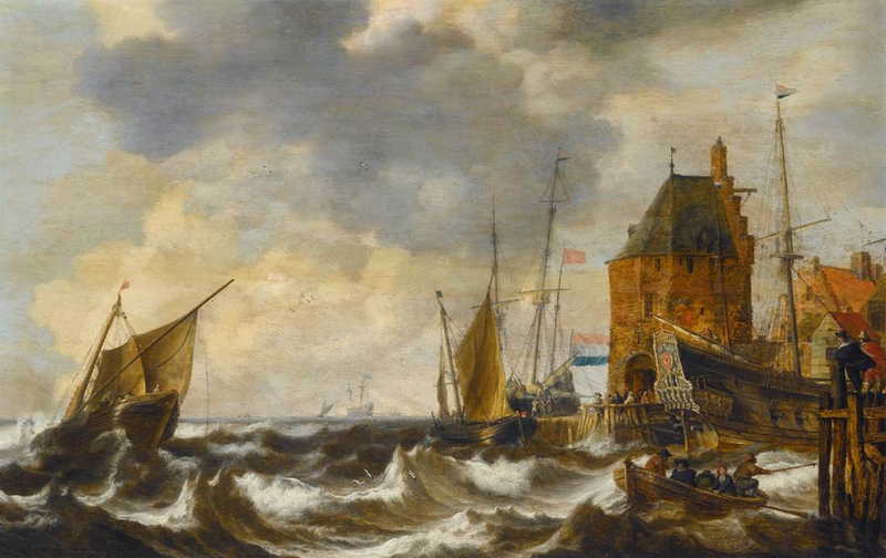 Dutch Vessels on Choppy Waters  . Bonaventura Peeters