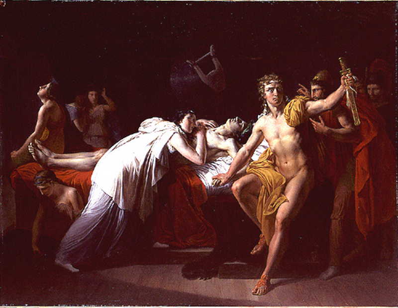 Briseis weeping Patroclus under the tent of Achilles. Jean Alaux