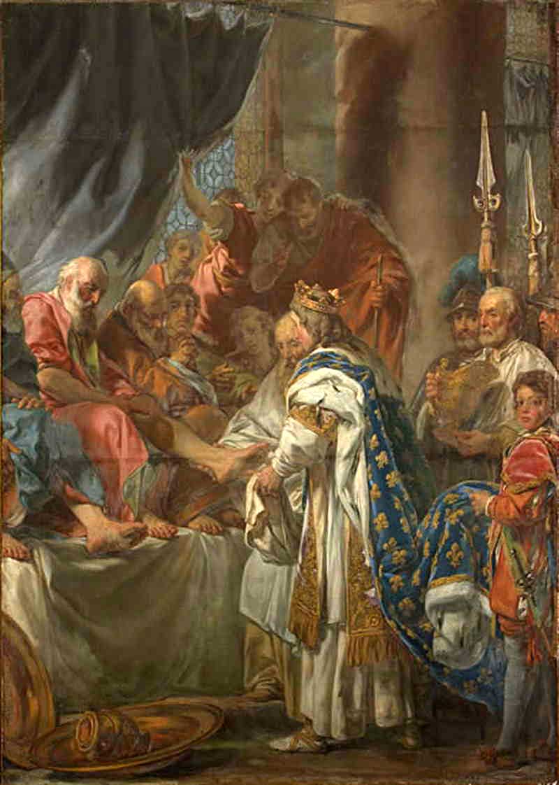 Saint Louis washing the feet of the poor. Louis-Jean-Jacques Durameau