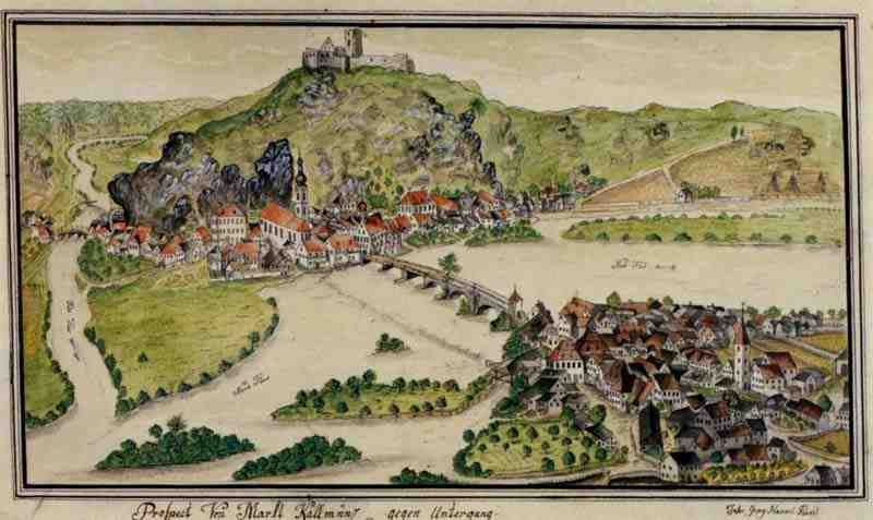 Kallmunz (b. Regensburg), view with castle hill from the southeast. Johann Georg Hämmerl the Younger