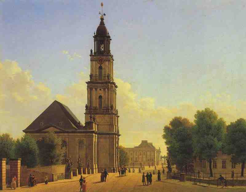 Potsdam Garrison Church and width of bridge overlooking the city palace. Carl Hasenpflug