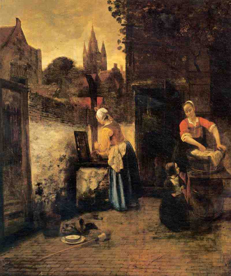 Two women with a child in the yard. Pieter de Hooch