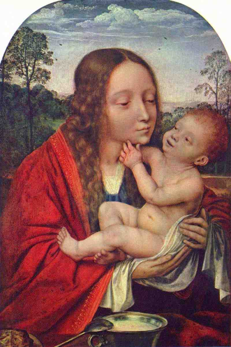 Mary with the Child Jesus in front of a landscape. Quentin Massys