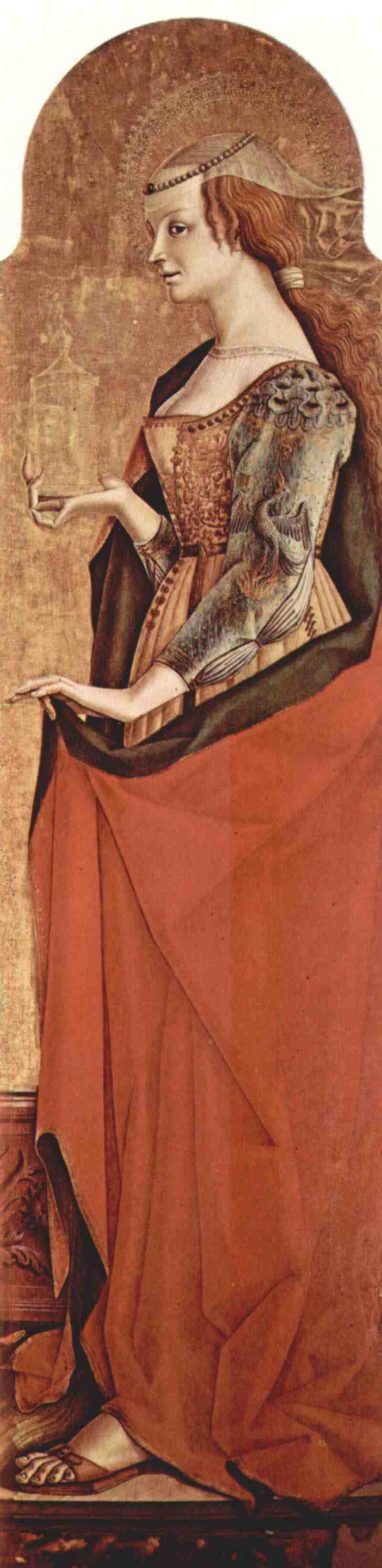 Altarpolyptychon of San Francesco at Montefiore dell 'Aso, right outer panel: St. Mary Magdalene. Carlo Crivelli