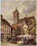 Duisburg market on the castle square with parish church from southeast