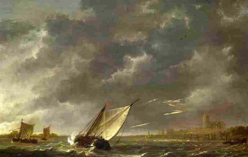 The Maas at Dordrecht in a Storm. Aelbert Cuyp