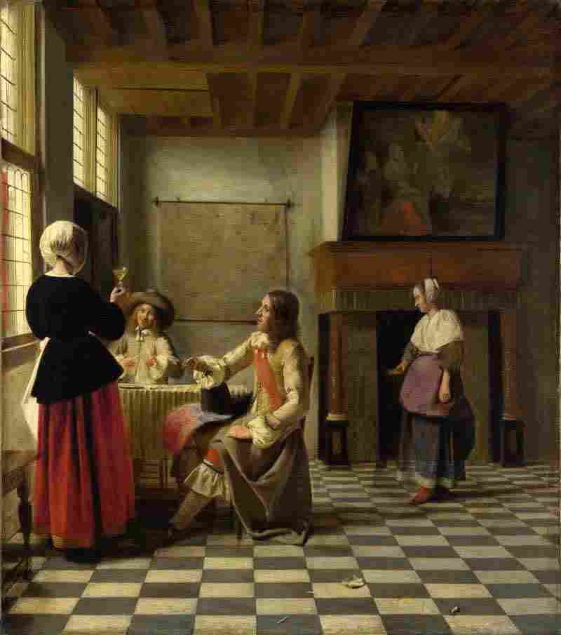 A Woman Drinking with Two Men, Pieter de Hooch