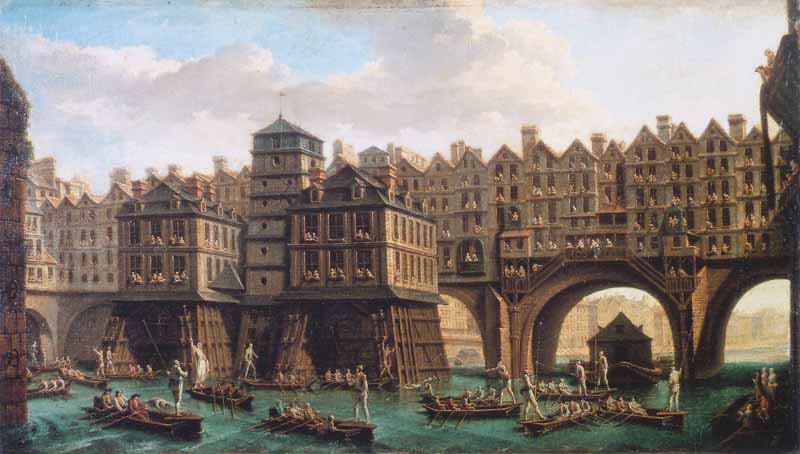 Joust mariners between the Pont Notre-Dame and the Pont au Change. Nicolas-Jean-Baptiste Raguenet