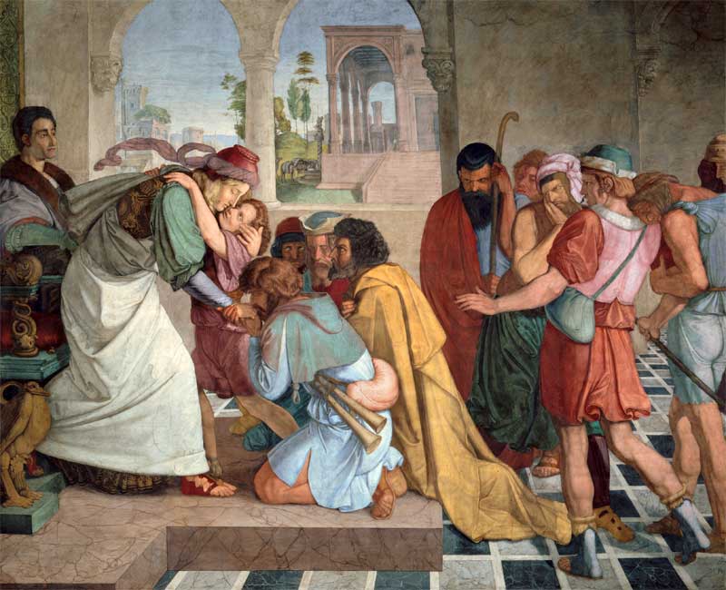 Frescoes of the Casa Bartholdy in Rome, scene: Joseph reveals himself to his brothers, Peter von Cornelius