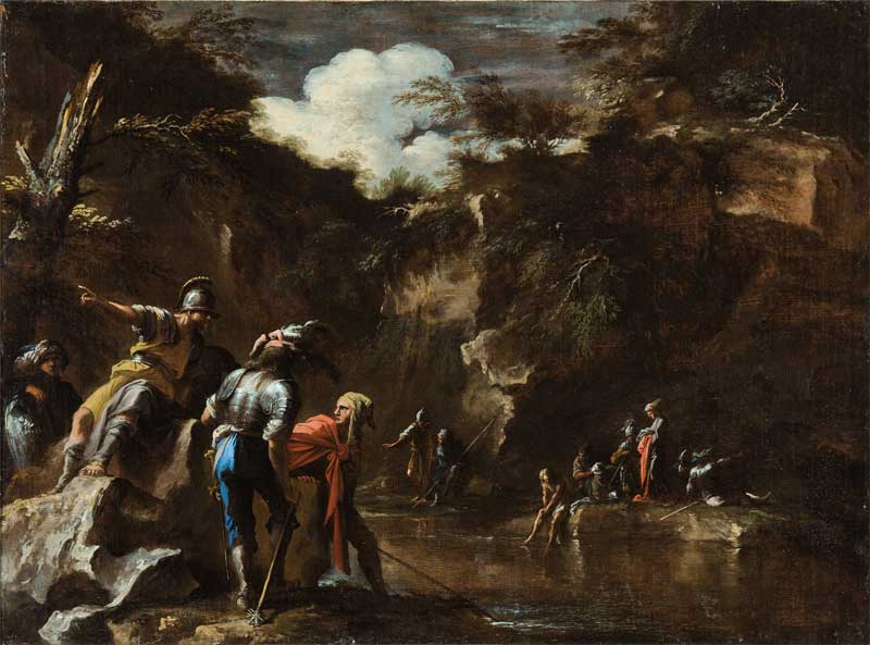Thales causing the river to flow on both sides of the Lydian army. Salvator Rosa