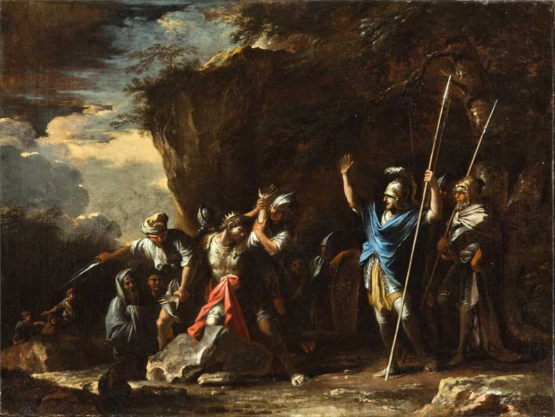 The deaf-mute son of King Croesus prevents the Persians from killing his father. Salvator Rosa