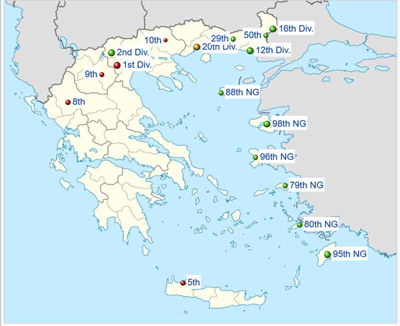 Hellenic Army major combat unit locations
