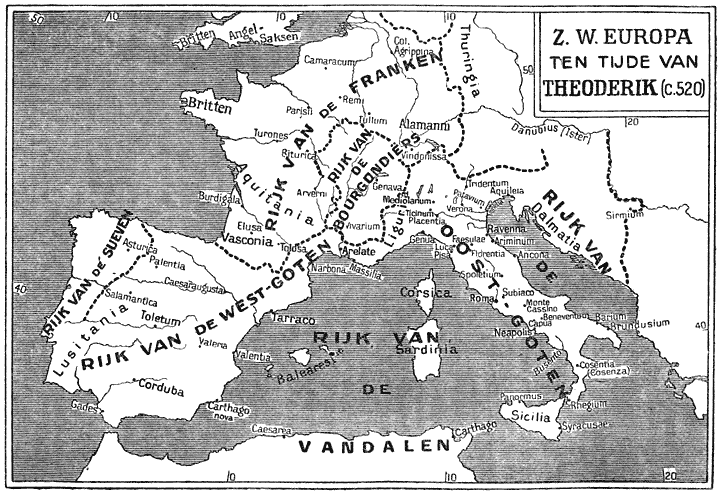 Z. W. Europa ten tijde van Theoderik (c. 520)