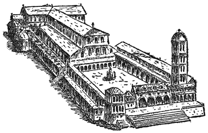 De oude basiliek van St. Pieter, te Rome.