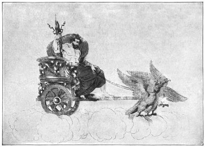 Jove carries thunderbolts in his chariot, which is drawn by birds