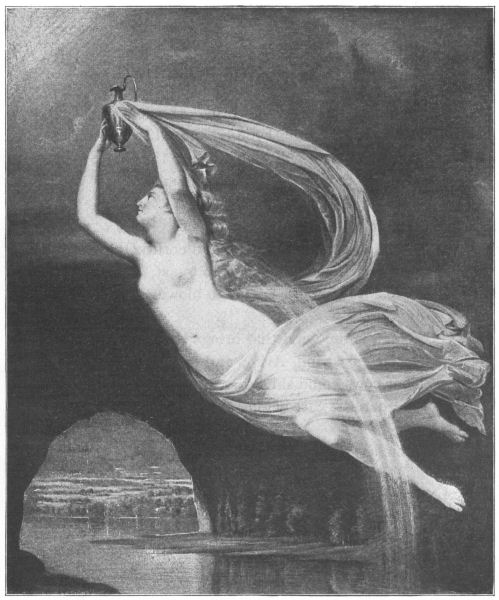 Iris flying, carrying a pitcher aloft