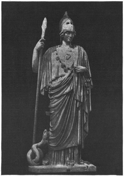 Minerva, carrying a spear and accompanied by a snake