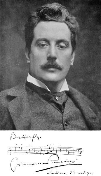 Signed photograph of Giacomo Puccini, with music bar from Butterfly