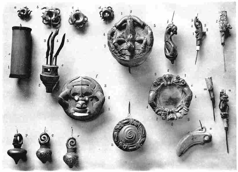 Verzierte Gegenstände der Bahau und Kĕnja.