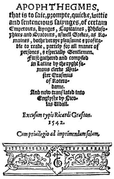 Title-page to the 'Apophthegms of Erasmus'