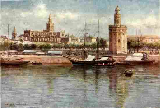 SEVILLE—THE TORRE DEL ORO AND THE CATHEDRAL