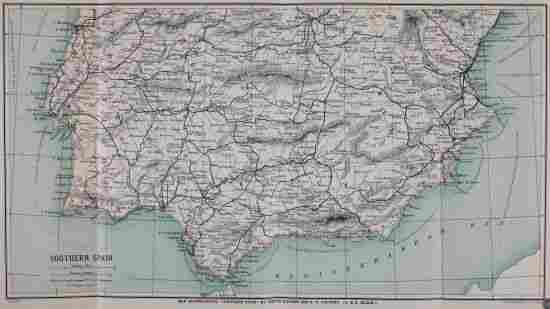MAP ACCOMPANYING "SOUTHERN SPAIN" BY TREVOR HADDEN AND A. F. CALVERT. (A. & C. BLACK)
