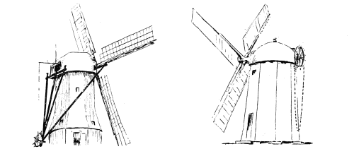Usual tail beam on post mills and hybrid mills.