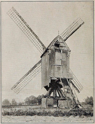 Mid-European type of post mill. Belgium.