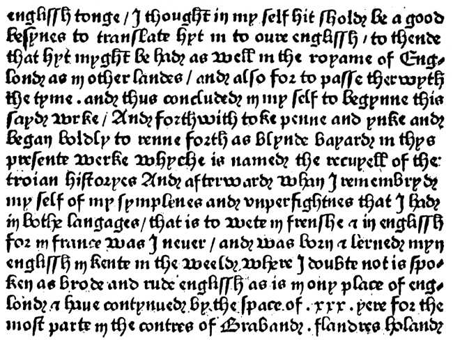 Part of Caxton's Preface to the 'Recuyell of the Histories of Troye.' (Type 1.)
