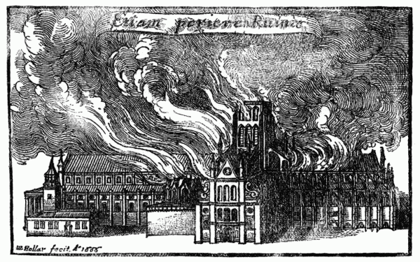 OLD ST. PAUL'S IN FLAMES.
