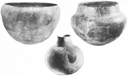 Pottery for everyday use was plain but well made and came in a large variety of pleasing shapes. Diameter of jar on right, 14 inches.