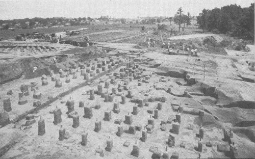 General view of excavations northeast of ceremonial earthlodge, showing portion of trench surrounding the village.