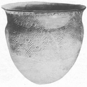 Lamar Complicated Stamped jar. Clearly defined stamping more common in early Lamar period. Height, 9¼ inches.