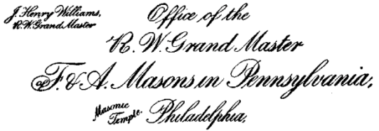 J. Henry Williams, Office of the R. W. Grand Master, Masonic Temple Philadelphia