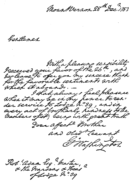 Washington's Reply to Alexandria Lodge