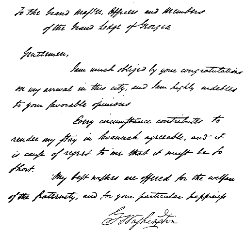 Bro. Washington's Reply to Address from the Grand Lodge of Georgia, May, 1791
