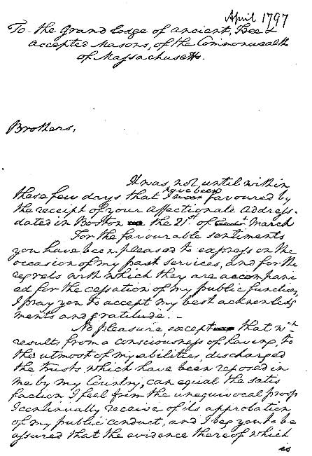 Fac-simile of Original Draft of Washington's Reply