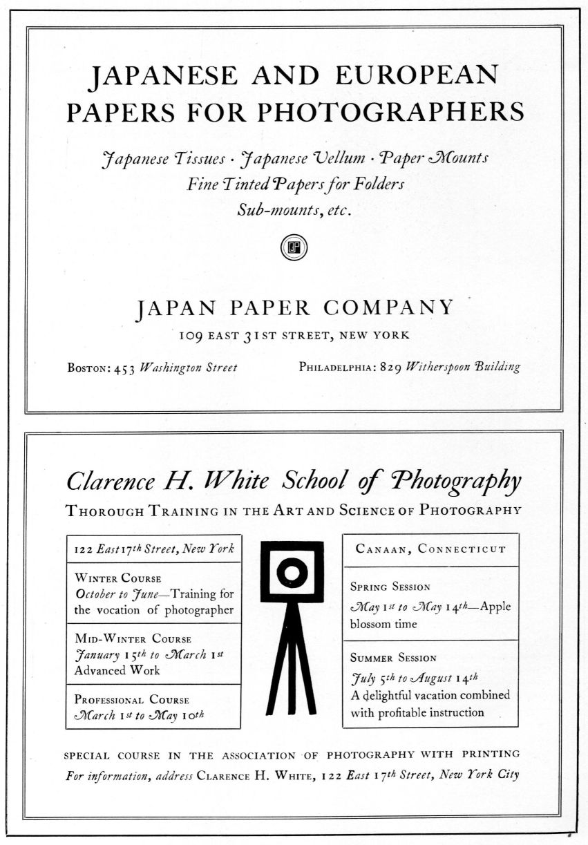 Advertisements: Japan Paper Company and Clarence H. White School of Photography