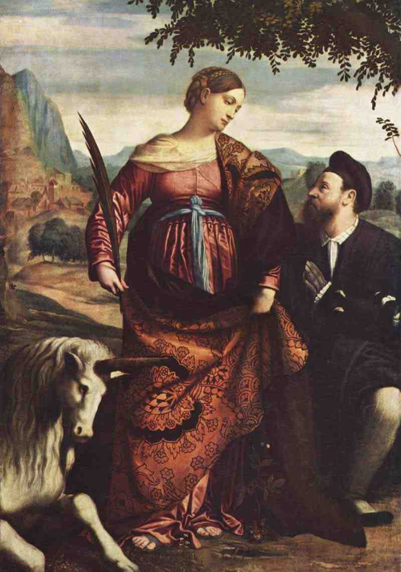 St. Justina is worshiped by a donor. Moretto da Brescia