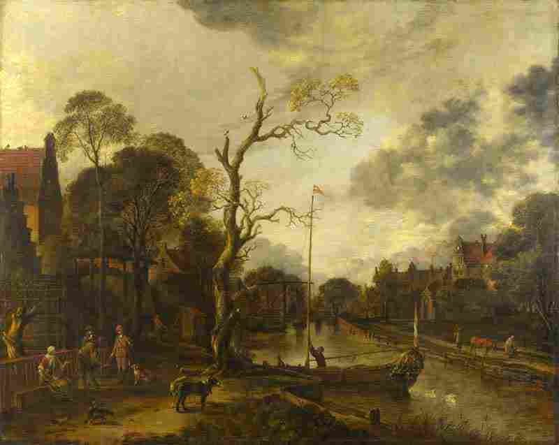 A View along a River near a Village at Evening, Aert van der Neer