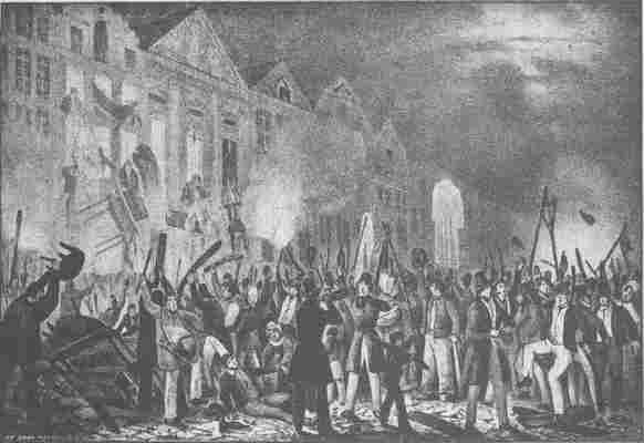 Verwoesting van het huis van Libry-Bagnano in den nacht van 25 tot 26 Augustus 1830
