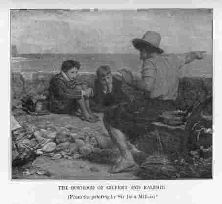THE BOYHOOD OF GILBERT AND RALEIGH. (From the painting by Sir John Millais)