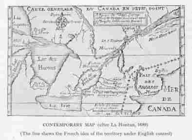 CONTEMPORARY MAP (after La Hontan, 1689) (The line shows the French idea of the territory under English control)