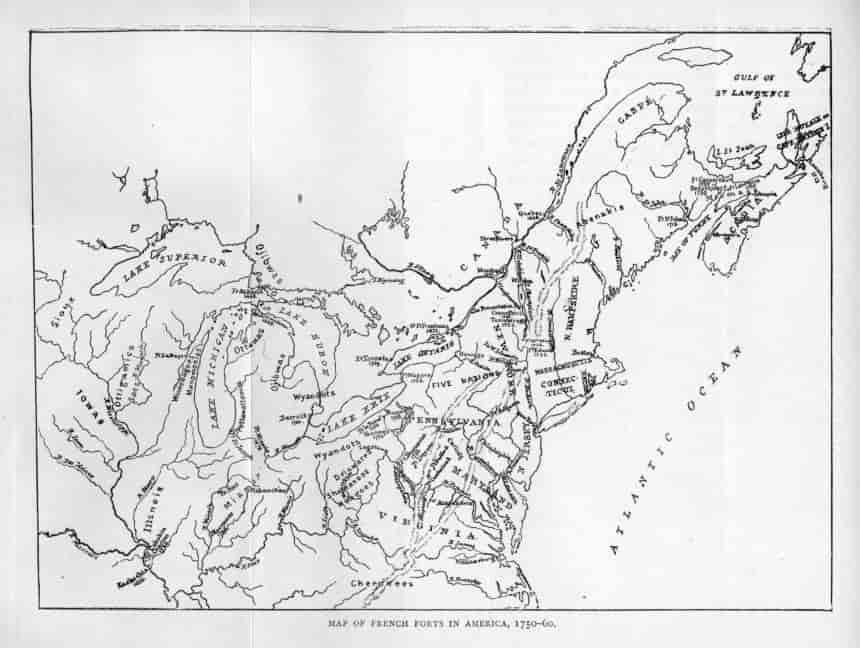Map of French forts in America, 1750-60.