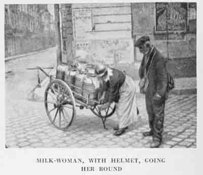 MILK-WOMAN, WITH HELMET, GOING HER ROUND
