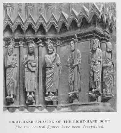 RIGHT-HAND SPLAYING OF THE RIGHT-HAND DOOR The two central figures have been decapitated.