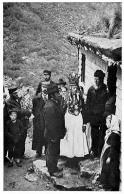 A NORDFJORD BRIDE AND GROOM WITH GUESTS AND PARENTS. BRIGSDAL. NORWAY.