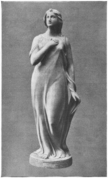 Sculpture of a young woman dressed in a simple robe