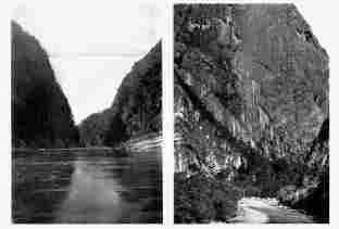 Fig. 9—The upper entrance to the Pongo de Mainique, where the Urubamba crosses the Front Range of the Andes in a splendid gateway 4,000 feet deep. The river is broken by an almost continuous line of rapids.